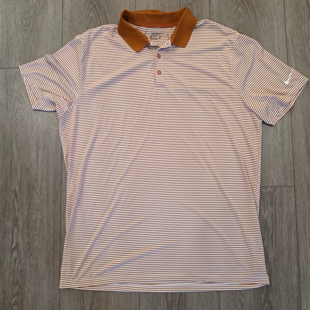 Nike Golf Mens XL Dri-FIT Striped Polo Shirt Burnt Orange White Standard Fit